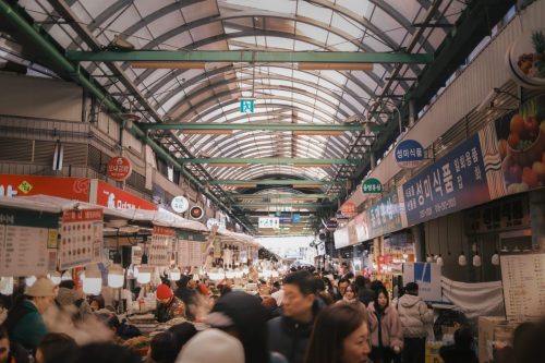 In the middle of the market